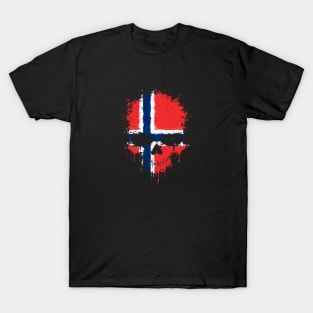 Chaotic Norwegian Flag Splatter Skull T-Shirt